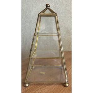 Obelisk Brass Glass Curio Cabinet Display 3 Tier Shelf Latch 9" UCGC Vtg *flaw